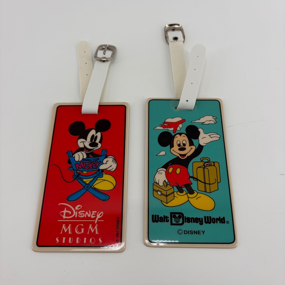 Vintage 1987 Disney MGM Studios Walt Disney World Mickey Mouse Luggage Tags 2pc
